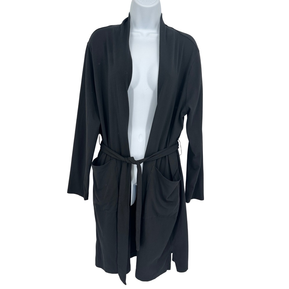 Pact Robe Womens Large Black Organic Cotton Belted Pockets Loungewear